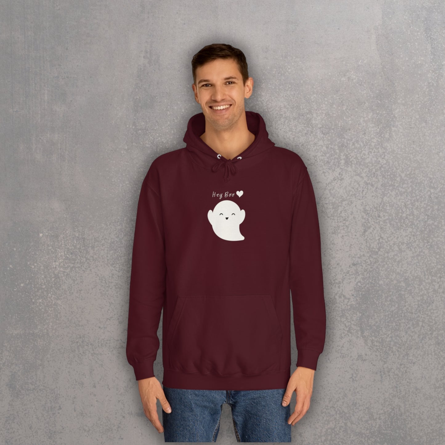 RECONZY Burgundy 'Hey Boo' Pop-Punk Hoodie - Model View.