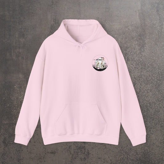 RECONZY Light Pink 'Trick or Treat Ghost' Pop-Punk Halloween Hoodie - Front View.