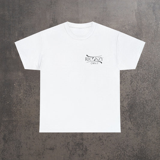 RECONZY White 'Logo - Own It' Pop-Punk T-Shirt - Front View.