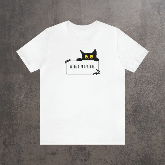RECONZY White 'Black Cat' Pop-Punk Halloween T-Shirt - Front View.